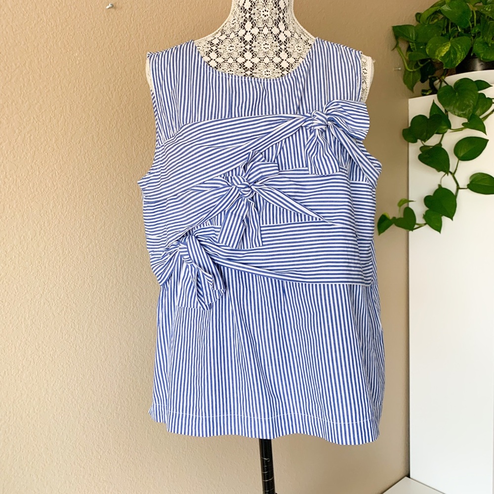 Halogen, Sleeveless, Blue White Stripe, Ties, L